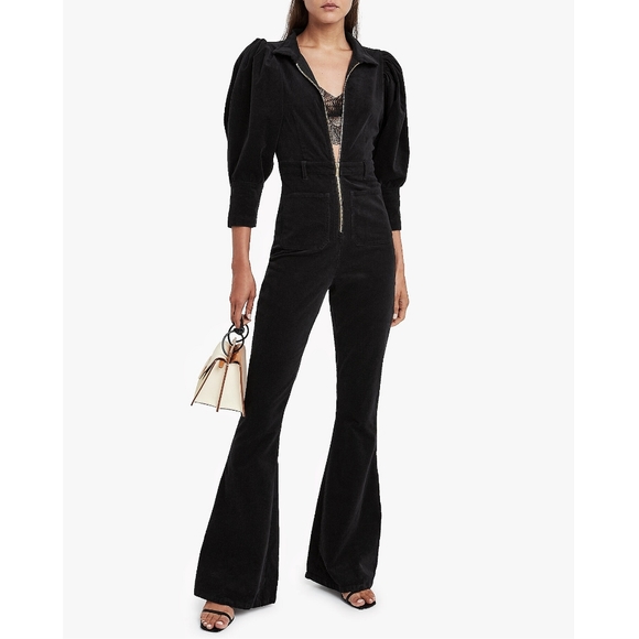 We Wore What 70s Corduroy Puff Sleeve Flared Jumpsuit - Picture 5 of 14